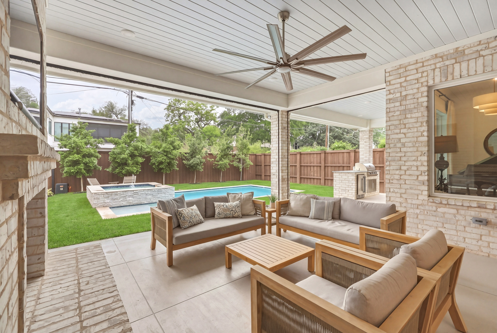 Covered patio with pool view